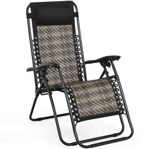 Tangkula Grey Folding Recliner Patio Rattan Zero Gravity Lounge Chair With Headrest - 1 of 4