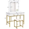 Karl Home | White And Gold Makeup Vanity Set With 2-Drawers And Stool - 2 of 4