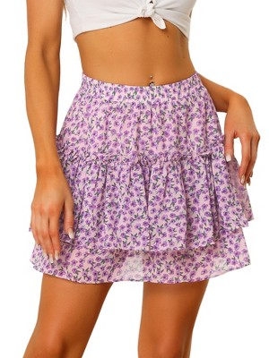 INSPIRE CHIC Women's Summer Floral Tiered Ruffle Cute Mini Skirt