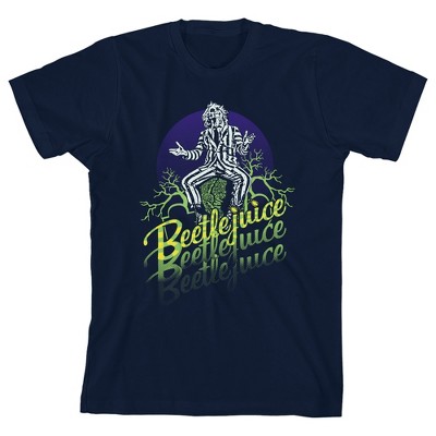 Beetlejuice Classic Movie Youth Boys Character & Text Navy Blue T-Shirt