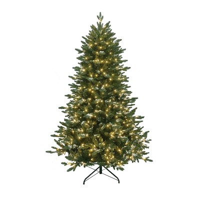 LuxenHome 6Ft Pre-Lit Green Artificial Tree with Frosted Tips