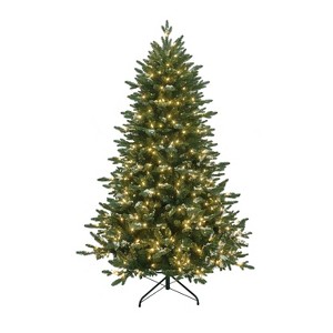 LuxenHome 6Ft Pre-Lit Green Artificial Tree with Frosted Tips - 1 of 4