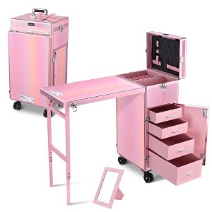 Byootique Rolling Manicure Table with 4 Storage Foldable Nail Station Desk for Beauty Salon Makeup Artist Manicurist Hairstylist - 1 of 4