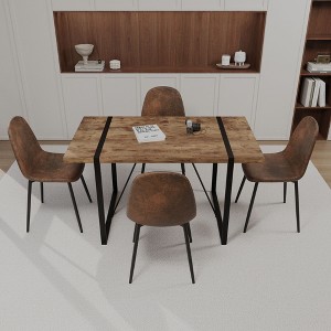 NicBex Dining Table Set for 4 Modern Dining Table with Wooden Tabletop, Geometric Legs and 4 Suede Chairs for Kitchen - 1 of 4