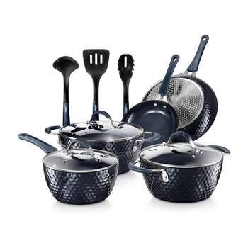 Nutrichef Metallic Nonstick Ceramic Cooking Kitchen Cookware Pots & Pan Set  w/ Lids, Utensils, & Cool Touch Handle Grips 14 Piece Set, Bronze (4 Pack)  - ShopStyle