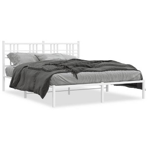 vidaXL Modern Metal Double Bed Frame with Headboard - White, Steel Construction, 81.5"x61.4"x35.4" - Ideal Bedroom Furniture - 1 of 4