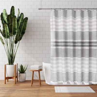 Hammam Fringe Fabric Shower Curtain - Zenna Home