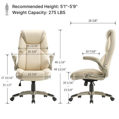 Off-White Faux Leather Executive Swivel Office Chair with Adjustable Arms