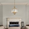 ALOADECOR 4 Lights W18in Glam Crystal Chandelier in Matte Gold Luxury Unique Drum Shape Pendant Light for Dining Room - 3 of 4