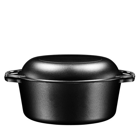 Bruntmor 2-in-1 Black Enamel Cast Iron Dutch Oven & Skillet Set, 7 Quart |  All-in-One Cookware for Induction, Electric, Gas, Stovetop & Oven