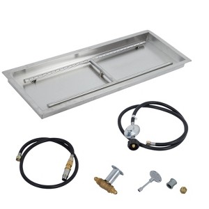 Rectangular Stainless Steel Fire Pit Kit with Burner, Hose Kit, for Propane & Natural Gas, Silver - 1 of 4