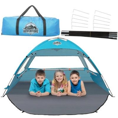 Image of SYNCFUN Beach Tent Sun Shade Shelter with UV Protection, 2-3 Person Portable Tent with Mesh Window, Carry Bag & Stakes for Summer Fun