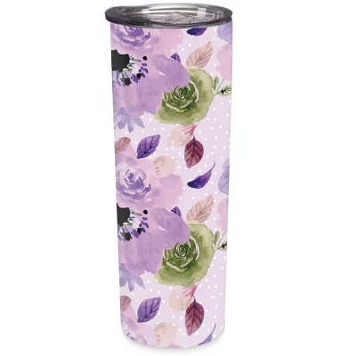 Elanze Designs Floral Dots Purple Green 20 ounce Stainless Steel Travel Tumbler