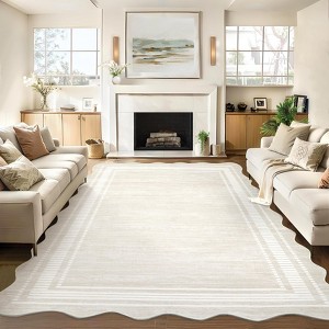 Rugs for Living Room Scalloped Area Rug for Bedroom Soft Non Slip Floor Mat Low Pile Accent Carpet for Dining Room - 1 of 4