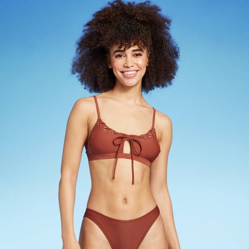 Women's Lace-up Grommet Bralette Bikini Top - Wild Fable™ Brown S