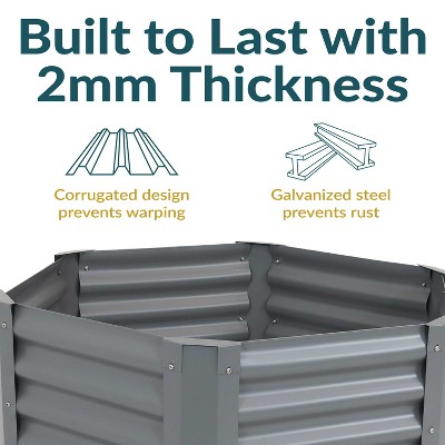Gray Powder-Coated Steel Hexagon Raised Garden Bed Kit