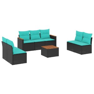 vidaXL Patio Sofa Set Black, Blue PE Rattan, powder-coated steel, polyester - Black and Blue With Table - 1 of 4