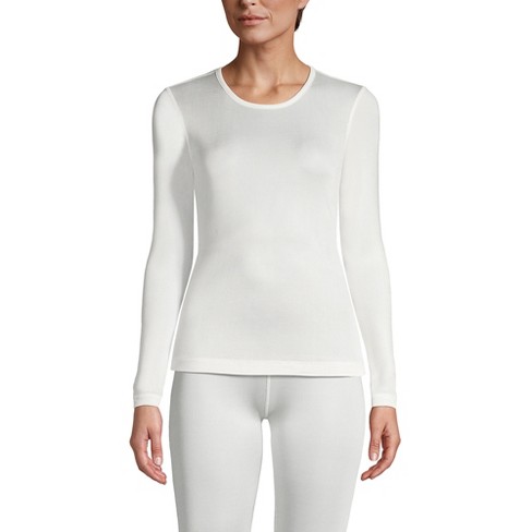 Lands End Women s Silk Interlock Long Sleeve Crewneck Long Underwear Top Medium Ivory Target