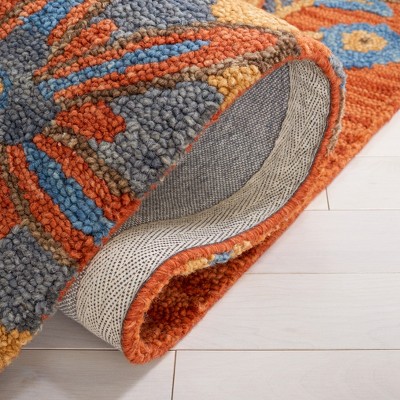 Rust and Blue Floral Wool Runner Rug