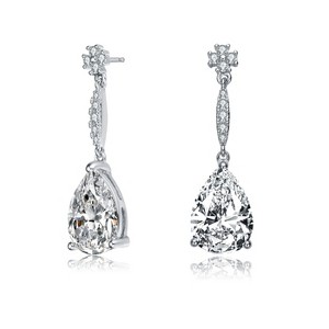 Guili Sterling Silver Rhodium Plated Pear Solitaire Drop Earrings with Clear Cubic Zirconia Accent, a Brilliantly Timeless Statement Piece - 1 of 3