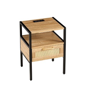 NicBex Modern Nightstand Bedside End Table with Rattan Woven Drawer for Bedroom & Living Room - 1 of 4