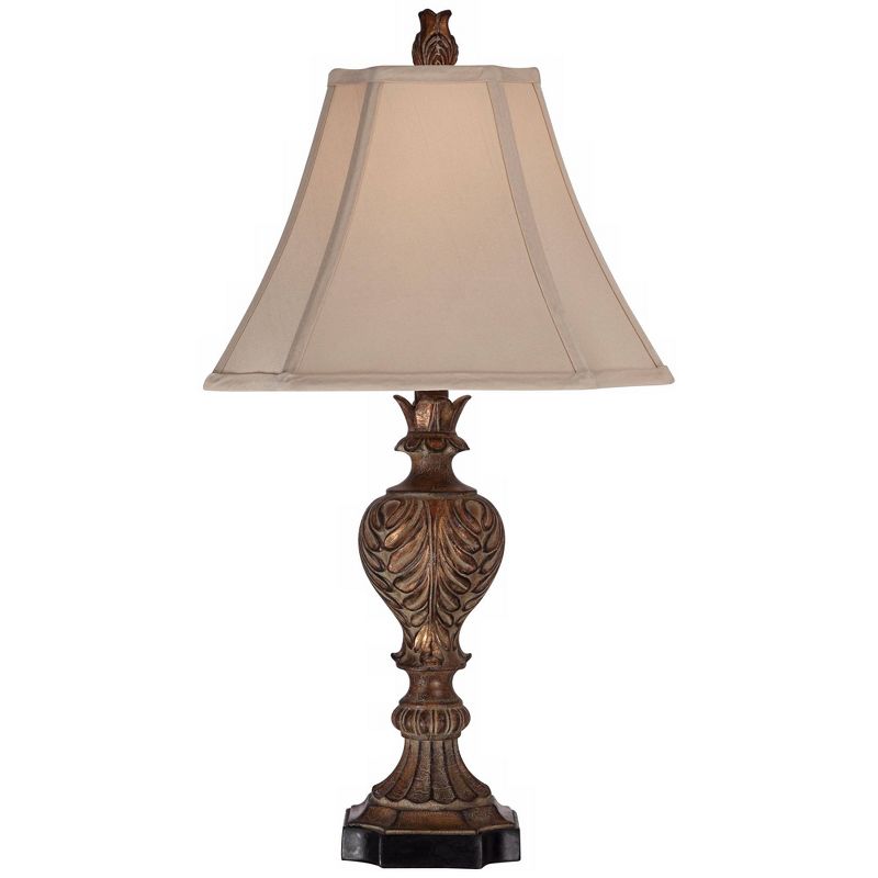 Regency Hill Regio Traditional Table Lamp 25 1/2" High Carved Brown Tan Fabric Square Bell Shade for Bedroom Living Room Bedside Nightstand Office, 5 of 7