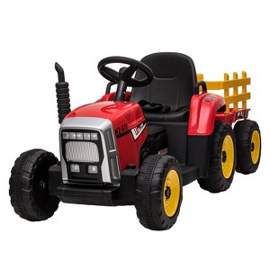 12V Kids Electric Tractor with Trailer, Ride On Car w/Remote, 7-LED Lights, 3-Speed Shift, MP3/USB, Tread Tires,25W - 1 of 4