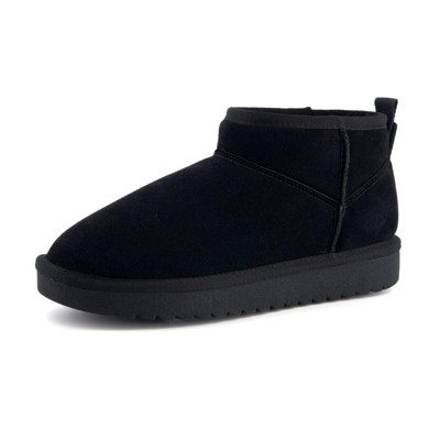 CUSHIONAIRE Hip-3 Genuine Suede Leather Ankle Boots for Women – Pull On Cozy Faux Fur Boots Womens Shoes with Comfortable Memory Foam