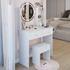 17" Makeup Drawer Dressing Table, Adjustable Brightness 3 Colors Round LED Lighted with 2 Drawers - 3 of 4