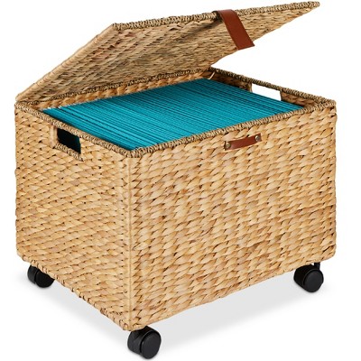 Best Choice Products Hyacinth Rolling Filing Cabinet Mobile Organizer Storage Basket w/ Lid, Locking Wheels