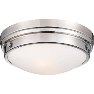 Minka Lavery Art Deco Ceiling Light Flush Mount Fixture 13 1/4" Chrome Metal 2-Light White Button Shaped for Bedroom Living Room - 1 of 2