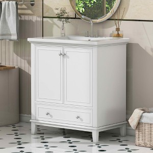 MAYEERTY 30" Bathroom Vanity without Sink Multi-functional Cabinet Doors Drawer Solid Frame MDF Black - 1 of 4