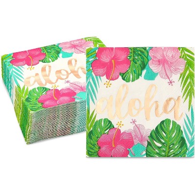 Sparkle and Bash 50 Pack Aloha Hawaiian Disposable Cocktail Paper Napkins 5" for Luau Birthday Party Decorations