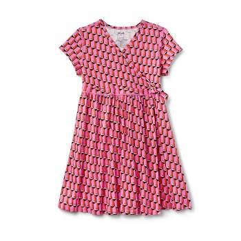 Kids' Adaptive Short Sleeve Pink Modern Geo Faux Wrap Dress - DVF for Target
