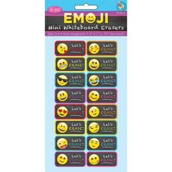 Ashley Productions Non-Magnetic Mini Whiteboard Erasers Emotions Icons 16/Pack (ASH78014)