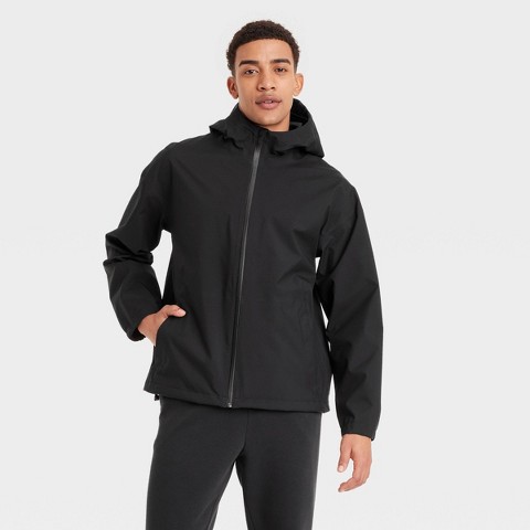 Мужские куртки All In Motion Men's Waterproof Rain Coat - All In Motion™ Black M: Recycled Polyester, Lightweight, Regular Fit, Adjustable Hood, Breathable Fabric