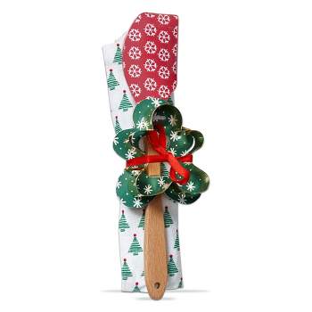 tag Merry Gift Set, Includes Christmas Tree Dishtowel, Red Snowflakes Spatula & Gingerbread Cookie Cutter. Hostess & Teacher's Gifts, Stocking