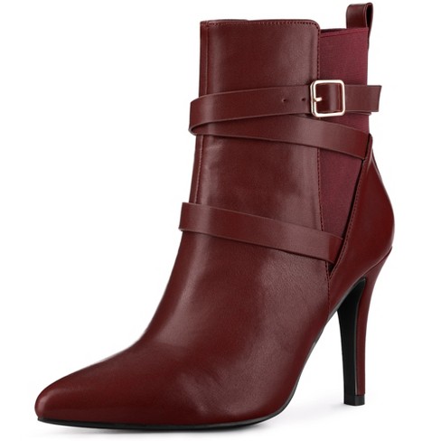 Perphy Women s Pointy Toe Cross Straps Stiletto Heel Ankle Chelsea Boots Burgundy 10 Target