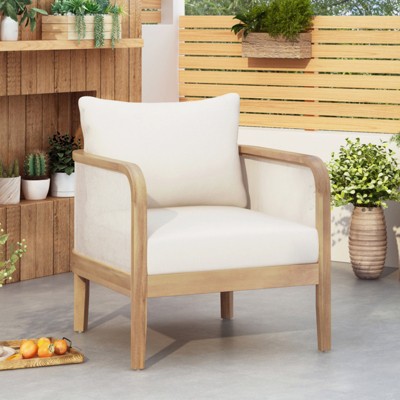 BEAFUP Outdoor Acacia Wood Patio Club Chair,Waterproof Thick Cushion Deep Seating for Porch,Garden,Weight Capacity 400lbs, Light Teak,Beige