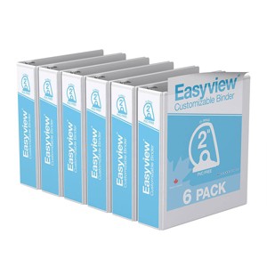2" Premium Angle D Ring Binder 6pk Customizable View White - Easyview: 480 Sheet Capacity, Hard Cover, 2 Pockets - 1 of 2