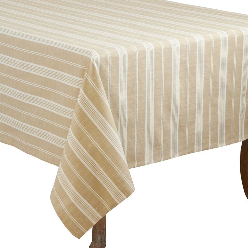 70&#34; Cotton Striped Design Tablecloth Beige - Saro Lifestyle, 3 of 6