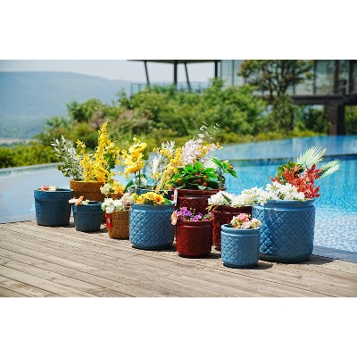 Dolonm Set of 3 Ceramic Planter Set with Drainage - Frost Resistant Planter for Outdoor Use
