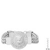 Steeltime Men's stainless steel double row wheat chain and lion head charm bracelet with greek key accents, Color Options: Silver, Gold - 3 of 4