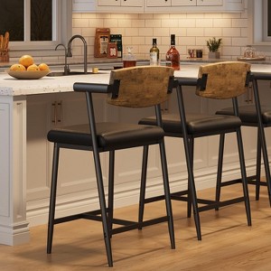 26" Counter Height Bar Stools Set of 2 with Arms, Upholstered Modern Metal Bar Chairs, Back & Footrest for Kitchen Island - 1 of 4