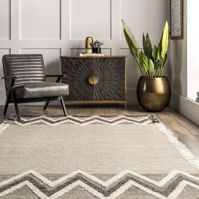 Handmade Ivory Wool Shag Rectangular Area Rug 5'x8'
