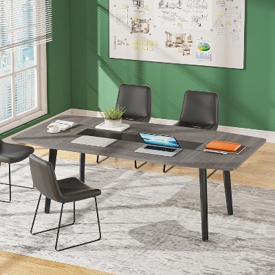 Gray Engineered Wood Boat Shaped Conference Table