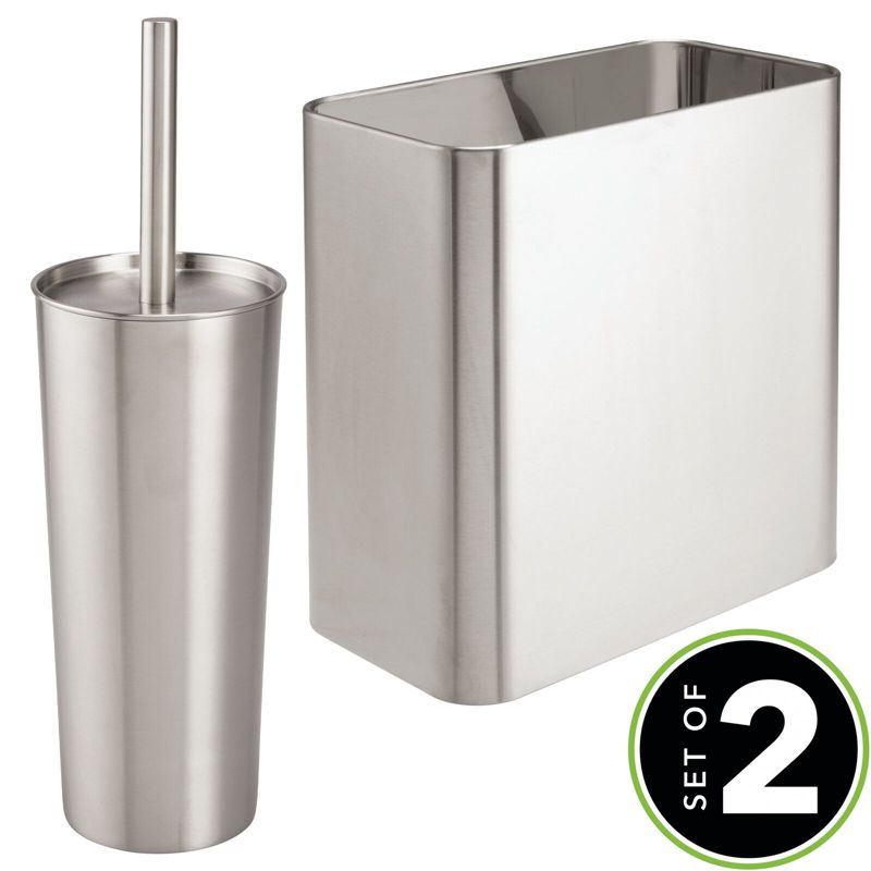 mDesign 2 Piece Plastic Bathroom Set, Bowl Brush and Trash Can, 2 of 8