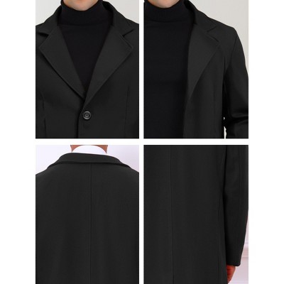 Lars Amadeus Men's Winter Single-Breasted Notched Lapel Long Overcoat Small Dark Black — фото 5