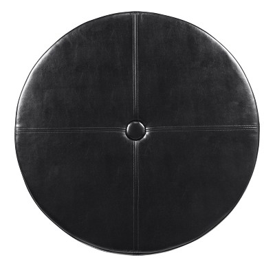Winston Large Round Tufted Storage Ottoman in Faux Leather Black