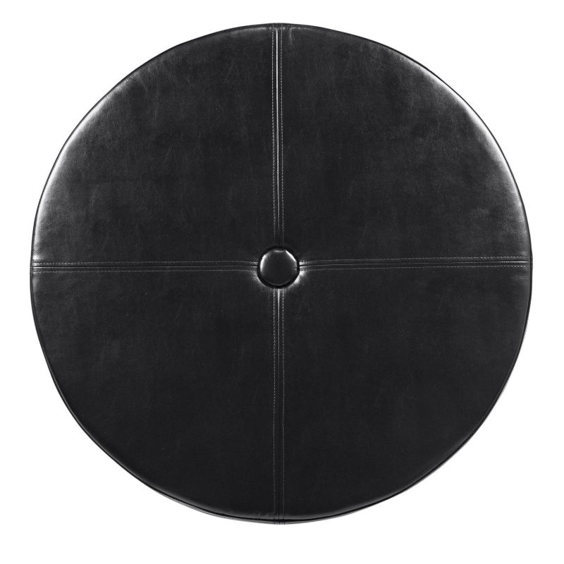 Winston Large Round Button Top Storage Ottoman Faux Leather Black - HomePop, 2 of 6